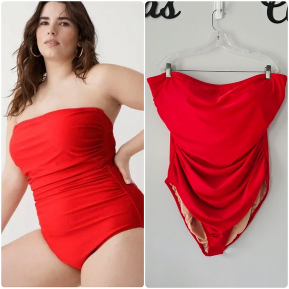 NWT J. Crew Ruched Bandeau One-Piece Swimsuit in Bright Cerise Red Size 22